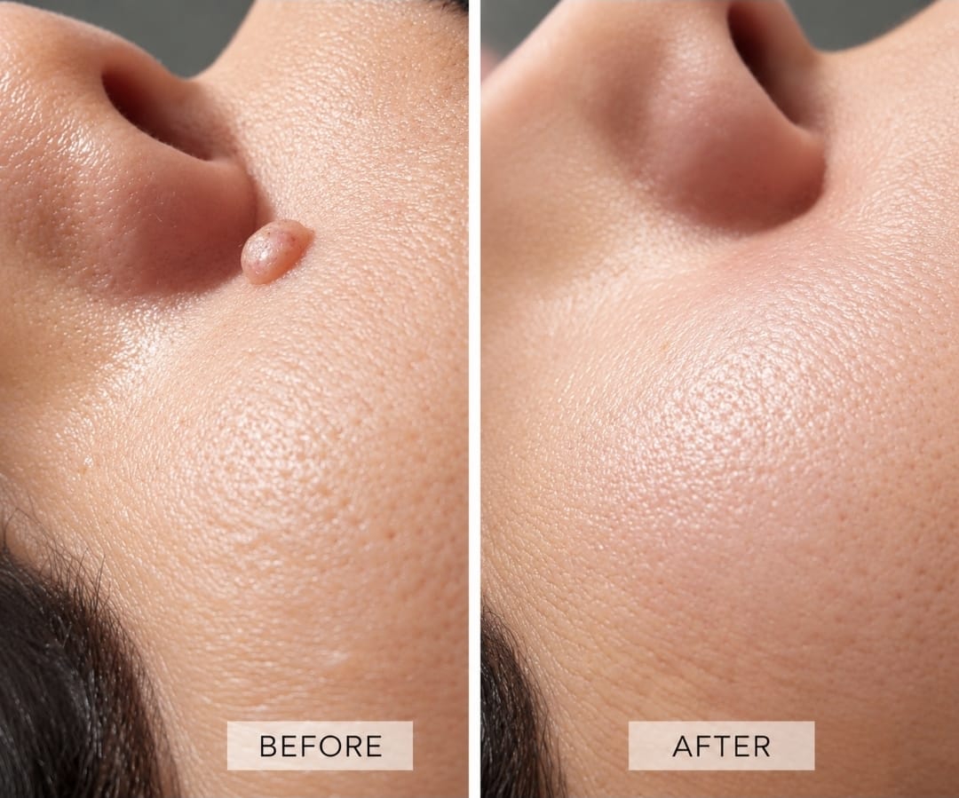 Before and after client photo shared by Aesthetics by D, labelled before and after